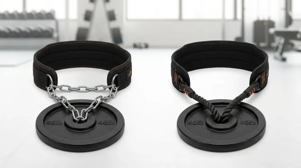 dip belt met ketting vs dip belt met touw